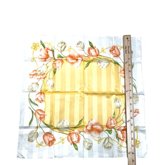 New CHRISTIAN DIOR Mni Scarf Cotton/Silk 19" Ivery Peach Pink Floral (41 - Picture 5 of 5